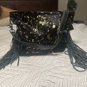 Myra Bag Black and Gold Shoulder Bag with Sleek Design